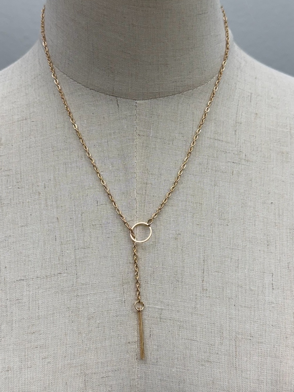Gold-Tone Lariat Necklace Minimalist Circle & Bar Y Necklace Dainty Gold Chain
